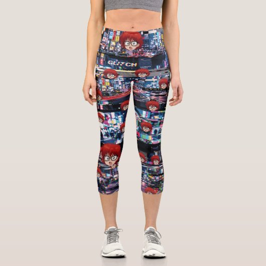 Leggings Capri Glitch Rétro Anime  (Recto)