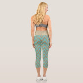 Leggings Capri Glitterie de chevron turquoise et or (Verso)