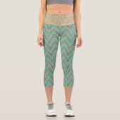 Leggings Capri Glitterie de chevron turquoise et or (Recto)
