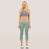 Leggings Capri Glitterie de chevron turquoise et or (Recto)