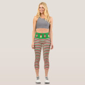 Leggings Capri gnomes de Noël sur rouge vert rayé (Recto)