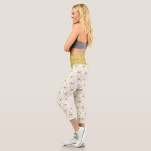 Leggings Capri Gold Parties scintillant ceinture Bande Gold Coeur