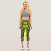 Leggings Capri Golden Green Sunburst Kaleidoscope motif floral (Recto)