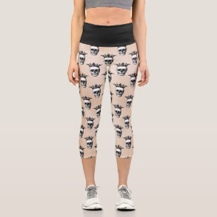 Leggings Capri Goth Motif de crâne de couronne