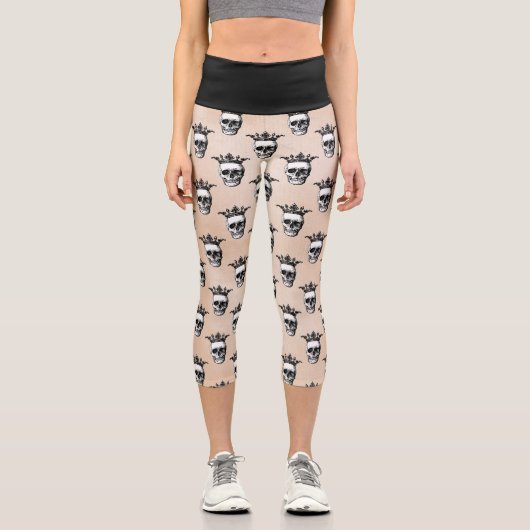 Leggings Capri Goth Motif de crâne de couronne (Recto)
