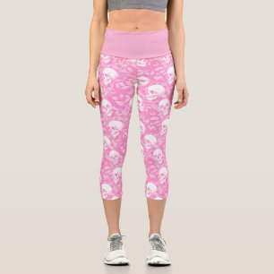 Leggings Capri Gothique pastel élégant crânes botaniques roses