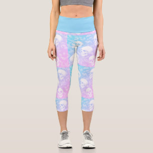 Leggings Capri Gothique pastel stylé ombré crânes roses et bleus