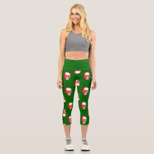 Leggings Capri gothmas laid crâne de Noël gothme squelette vert