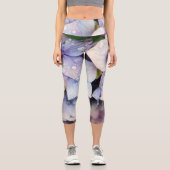 Leggings Capri gouttelette d'eau sur la fleur bleue (Recto)