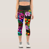 Leggings Capri Graffiti Style Fleurs & Ladybug rose violet rouge (Recto)