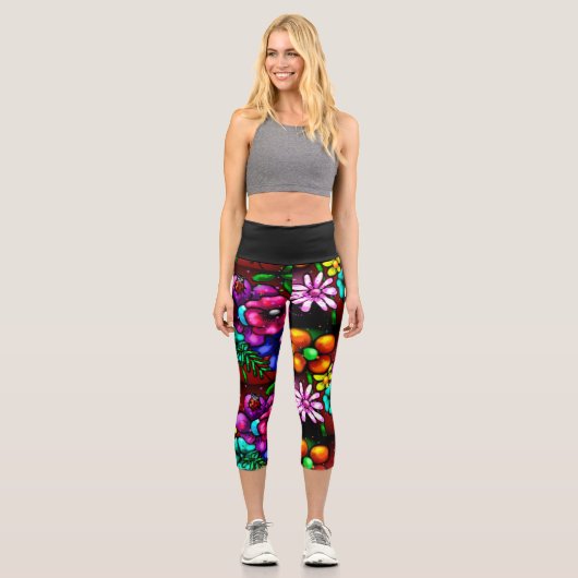 Leggings Capri Graffiti Style Fleurs & Ladybug rose violet rouge (Recto)