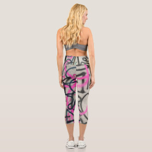 Leggings Capri Graffiti urbain rose et gris
