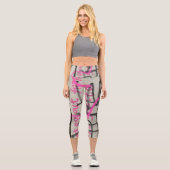 Leggings Capri Graffiti urbain rose et gris (Recto)