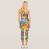 Leggings Capri Grande aquarelle feuille tropicale colorée (Verso)
