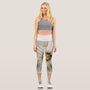 Leggings Capri Grande Fleur d'ivoire, Abstrait Art Fractal Modern