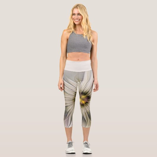 Leggings Capri Grande Fleur d'ivoire, Abstrait Art Fractal Modern (Recto)
