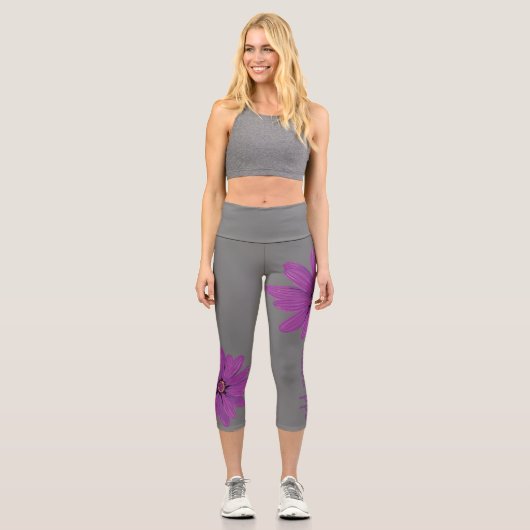 Leggings Capri Grande marguerite moderne avec nom de script (Recto)