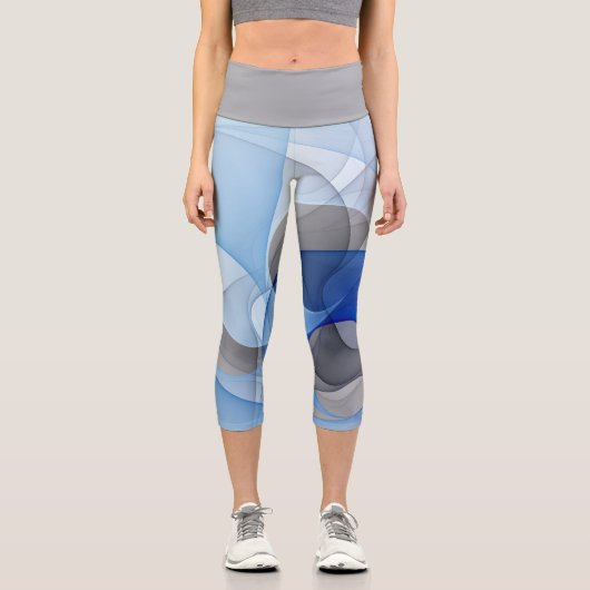 Leggings Capri Graphique d'art fractal gris bleu Abstrait moderne (Recto)