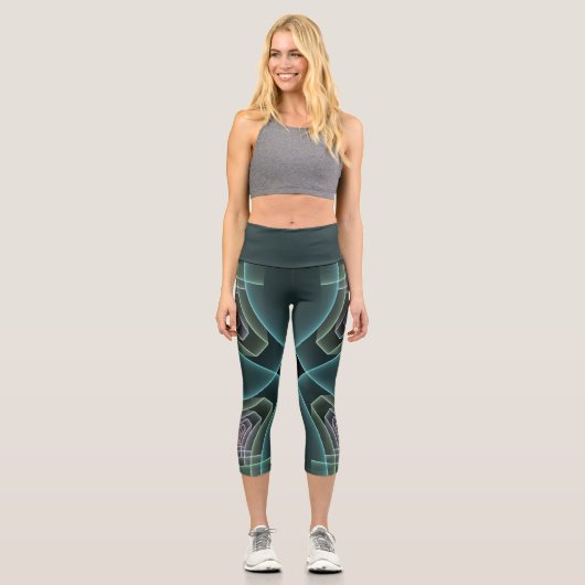 Leggings Capri Graphique géométrique Turquoise moderne (Recto)