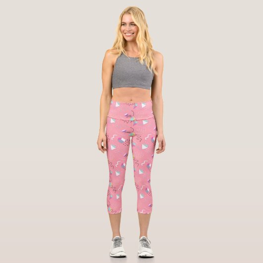 Leggings Capri Graphiques Rétro Fun Pink 1990 (Recto)