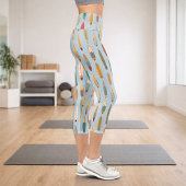 Leggings Capri Graphisme de planche de surf côtière rétro bleue Y