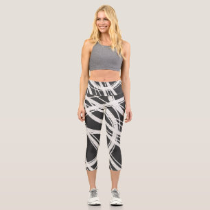 Leggings Capri Gras abstrait art gris foncé et blanc