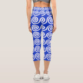 Leggings Capri Grec Meander Key Waves Motif Bleu (Verso)