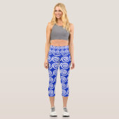 Leggings Capri Grec Meander Key Waves Motif Bleu (Recto)