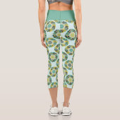 Leggings Capri Green and Teal Modern Geometric Flower Pattern (Verso)