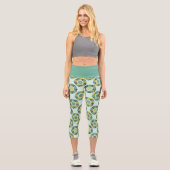 Leggings Capri Green and Teal Modern Geometric Flower Pattern (Recto)