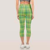 Leggings Capri Green Blue Checker Abstract Pattern (Verso)