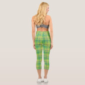 Leggings Capri Green Blue Checker Abstract Pattern (Verso)