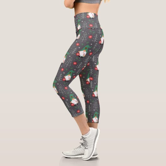 Leggings Capri Green Gnome Arbre de Noël Motif (Gauche)