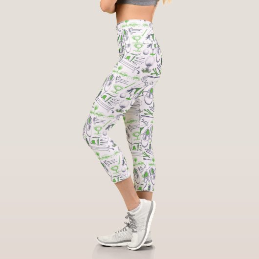 Leggings Capri Green Golf Icons Motif (Gauche)