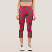 Leggings Capri Green Holly Feuilles sur Pink Holiday Cute (Recto)