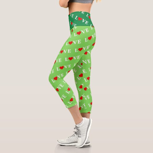 Leggings Capri Green LOVE Motif élégant Lime Green (Gauche)