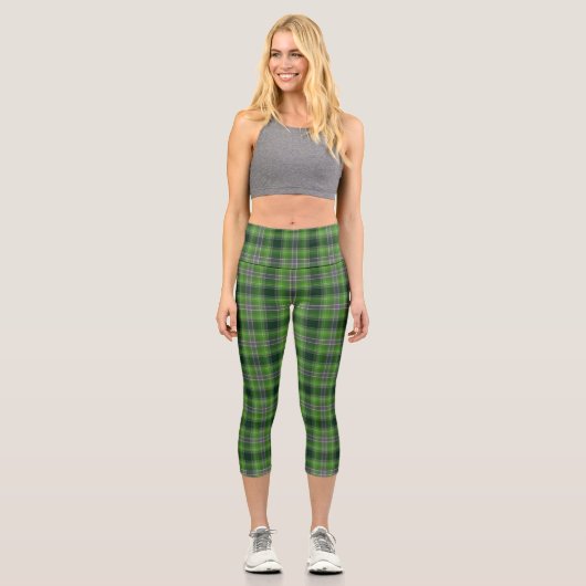 Leggings Capri Green Purple Tartan Plaid Gingham Pattern (Recto)