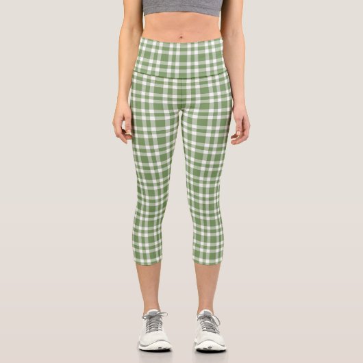 Leggings Capri Green White Plaid Pattern (Recto)