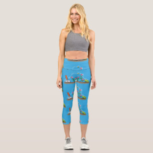 Leggings Capri Grenouille mignonne et abeille dans le jardin dess