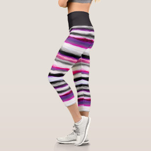 Leggings Capri Gris, blanc et rose Abstrait