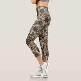 Leggings Capri Gris, cuivre et turquoise Abstrait de marbre