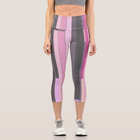 Leggings Capri Gris et rose abstrait (Recto)