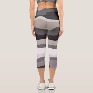 Leggings Capri Gris et violet rayures ondulées