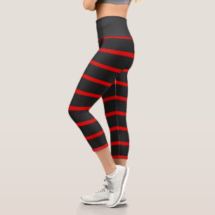 Leggings Capri Gris foncé et rayures rouges