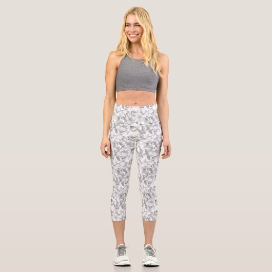 Leggings Capri Gris muet et blanc imprimé floral (Recto)