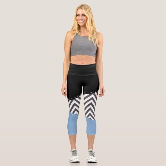 Leggings Capri Gris Zigzag, Gris Chevron, Motif Zigzag, Bleu (Recto)