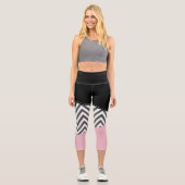 Leggings Capri Gris Zigzag, Gris Chevron, Motif Zigzag, Rose (Recto)