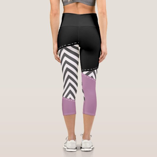 Leggings Capri Gris Zigzag, Gris Chevron, Motif Zigzag, Violet (Verso)