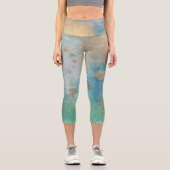 Leggings Capri Grunge Côtière | Aquarelle bleu et vert or (Recto)