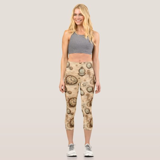 Leggings Capri Grunge Rustic Steampunk Horloge (6) (Recto)